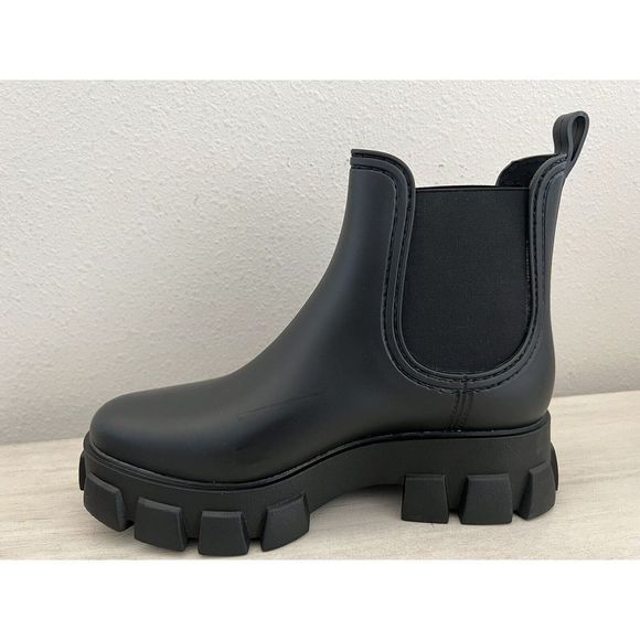JEFFREY CAMPBELL Women Sz 10 Hydra Platform Chelsea Rain Boots Black Rubber - Picture 4 of 9